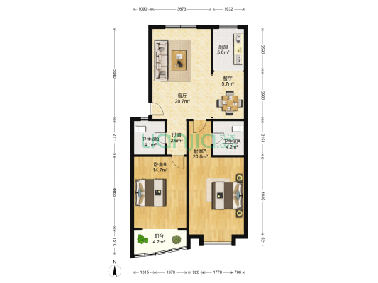县前街1068号 2室2厅2卫 99平方