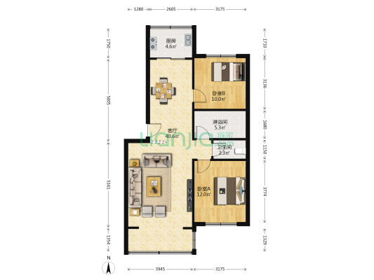 金纺纺校家属楼 2室1厅2卫 91平方