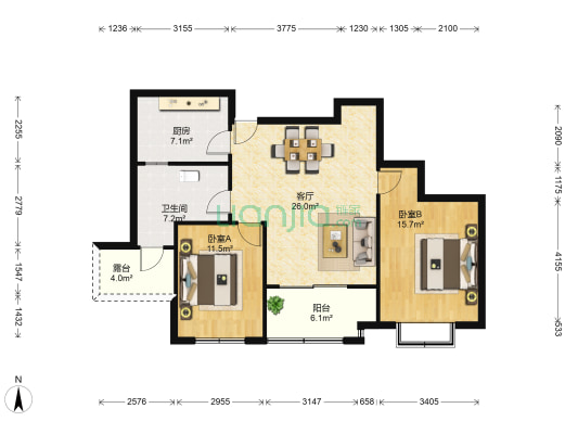 星海公馆 2室1厅1卫 101平方