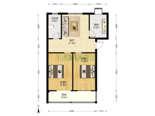 田园里76到158号 2室1厅1卫 85平方