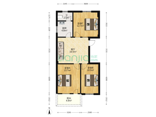 银湖花园 3室1厅1卫 81平方