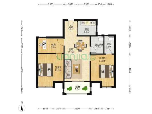 新富嘉园 3室1厅2卫 89平方