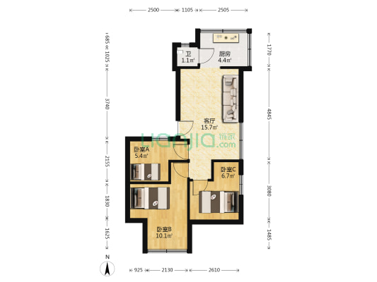 照壁巷16号 3室1厅1卫 53平方