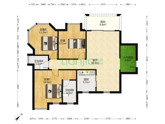 玉翠苑 3室1厅2卫 111平方
