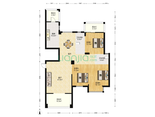 香江国际 3室1厅2卫 138平方