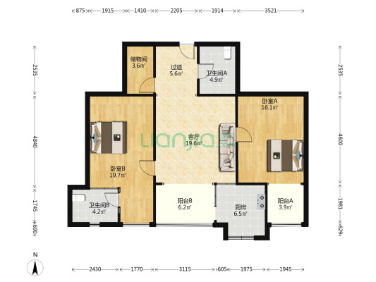 百花雅园 2室1厅2卫 106平方