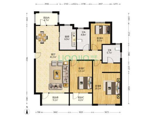 朗诗保利麓院 3室1厅2卫 138平方