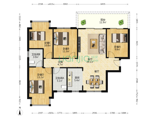中海哈罗学府 4室1厅2卫 122平方