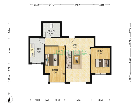 鑫鼎家园 2室1厅1卫 81平方