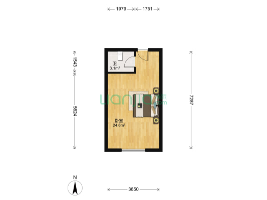 巴山国际 1室0厅1卫 44平方