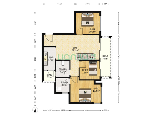 金科禹洲府观邸 3室1厅2卫 99平方