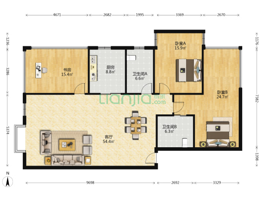 叠翠城 3室1厅2卫 173平方