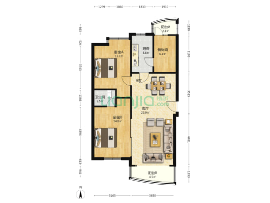 芙蓉苑 2室1厅1卫 98平方