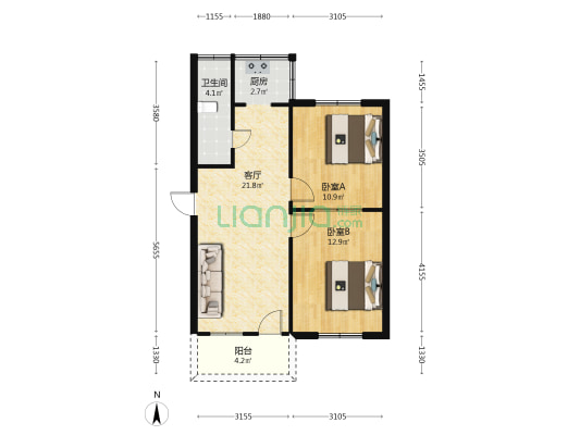 建行家属院 2室1厅1卫 70平方