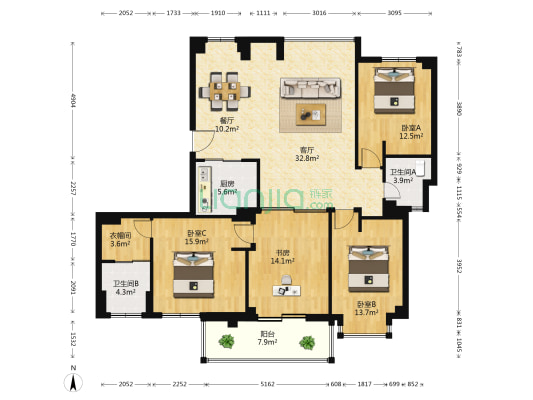万城铂金公馆 4室2厅2卫 160平方