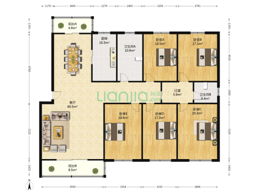菊苑 5室1厅2卫 221平方
