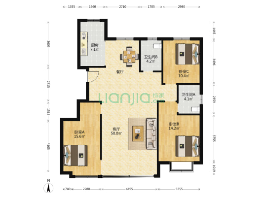 厚德凤祥苑 3室1厅2卫 136平方