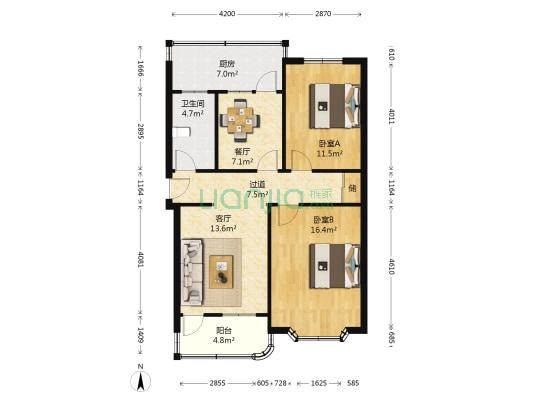 山大路158-2号 2室2厅1卫 90平方