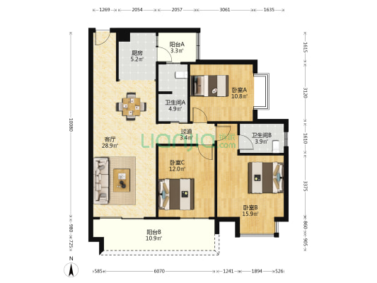 桂粮小区 3室1厅2卫 120平方