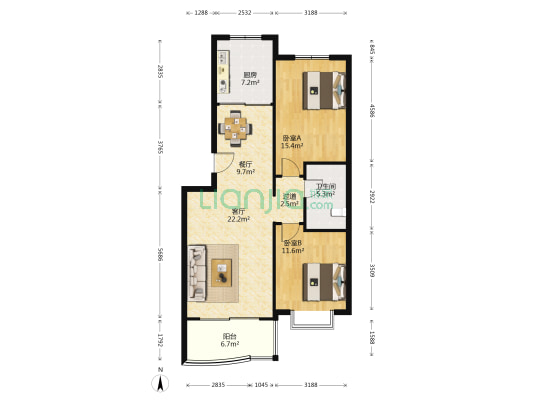 佳日公寓 2室2厅1卫 94平方