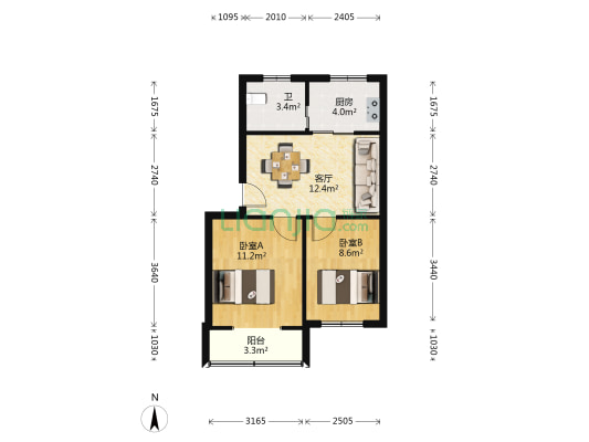 启文花园西区 2室1厅1卫 54平方