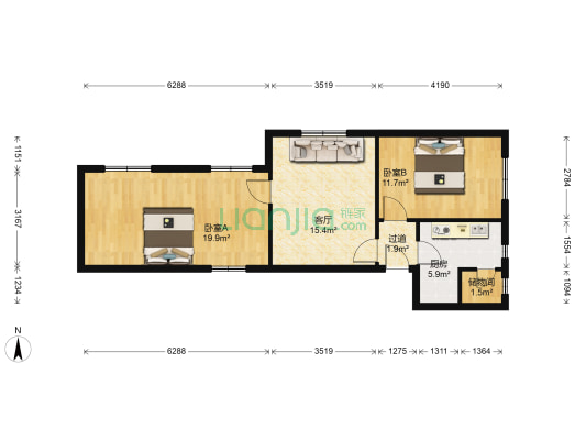 富水北路77号 2室1厅0卫 62平方