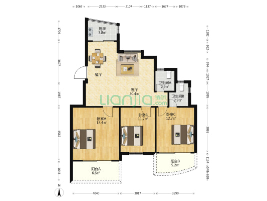 光明港湾 3室1厅2卫 110平方