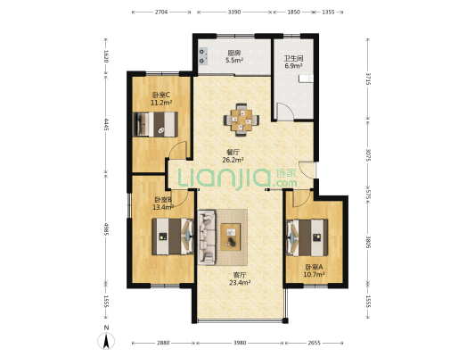 佳城理想之城 3室2厅1卫 120平方