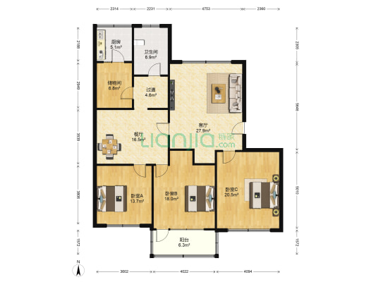 虞新街供销社宿舍 3室2厅1卫 135平方