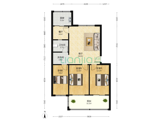 县联社市人行家属院 3室2厅2卫 97平方