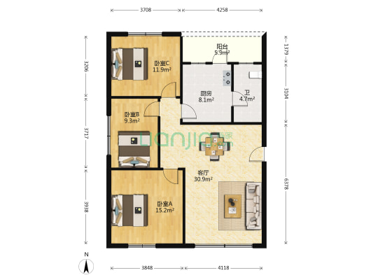 兽医楼(外滩南路) 3室1厅1卫 110平方