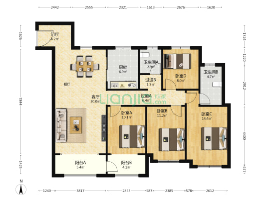 万科·新都会 4室1厅2卫 155平方