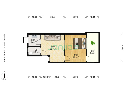 千佛山路2号 1室1厅1卫 48平方
