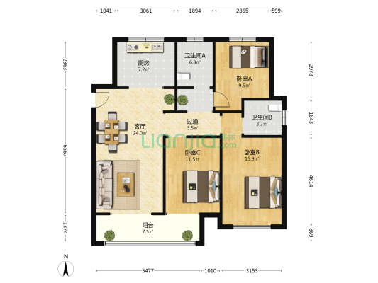 上城国际·繁华里 3室1厅2卫 127平方