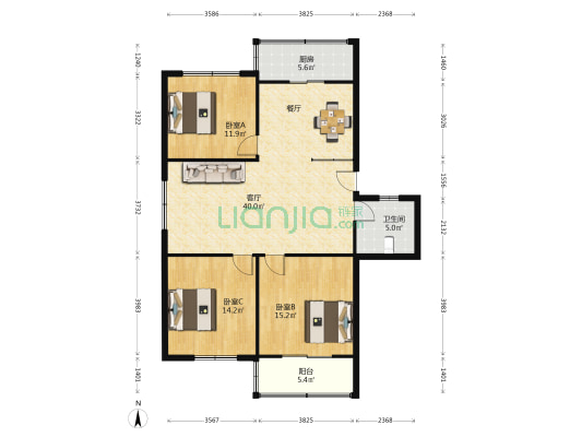 汽配城永康段 3室1厅1卫 118平方