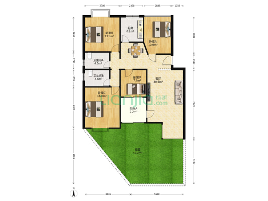 金色港湾二期 4室1厅2卫 127平方
