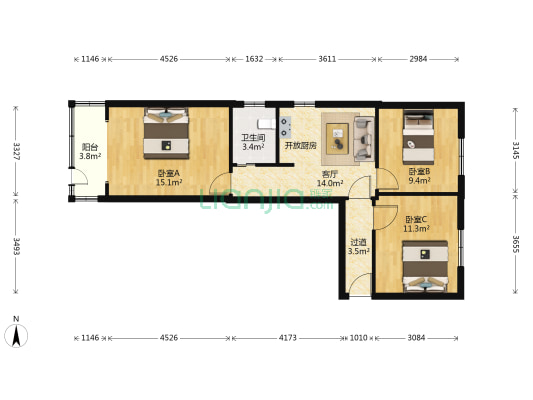 水清苑 3室1厅1卫 74平方