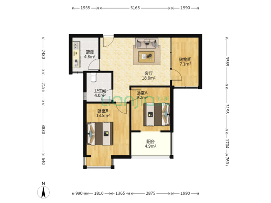 正商城和园5号院 2室1厅1卫 87平方