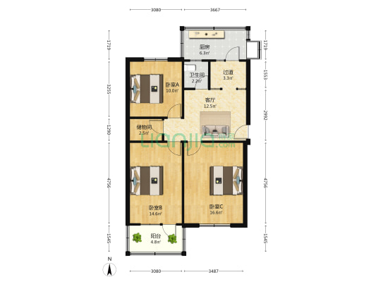 药物研究所 3室1厅1卫 75平方
