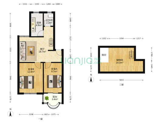 桃源小区 2室1厅1卫 64平方