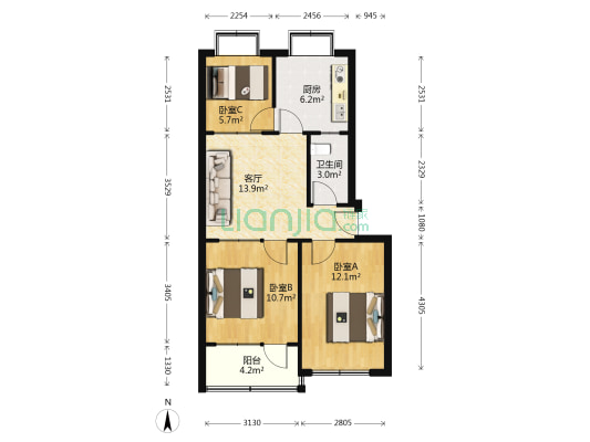 莱阳师范住宅楼 3室1厅1卫 69平方