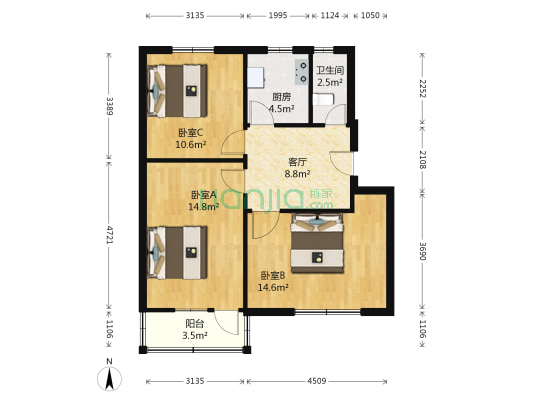 兴华北街8号 3室1厅1卫 72平方