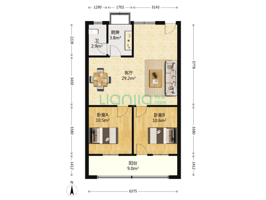 东瓜山一村送变电小区 2室1厅1卫 78平方