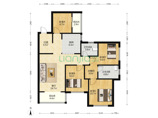 蓝光林肯公园一期悦山苑 4室1厅2卫 98平方