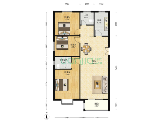 金林双玺 3室1厅2卫 138平方
