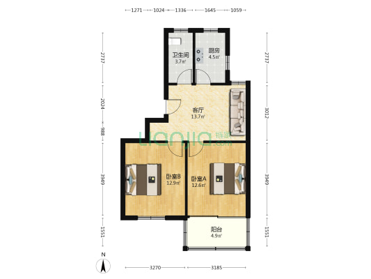 西工房 2室1厅1卫 65平方