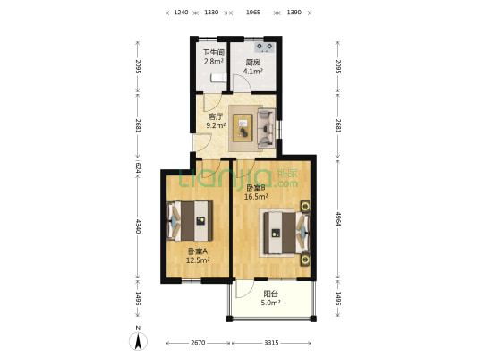 汾湖新村 2室1厅1卫 57平方