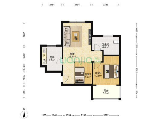 中润 · 华侨城十四组团 2室1厅1卫 74平方