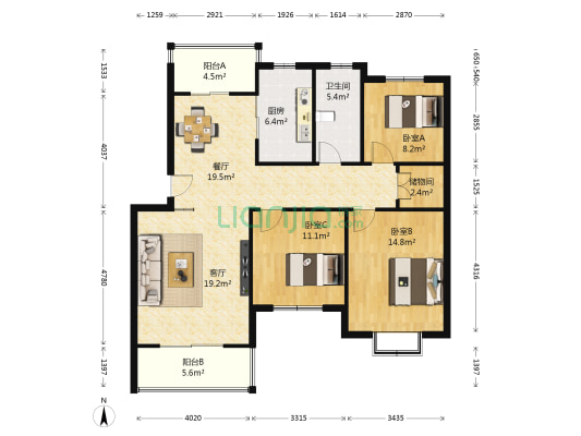 理想家园 3室2厅1卫 110平方
