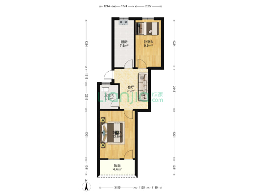 亚峰新区 2室1厅1卫 64平方